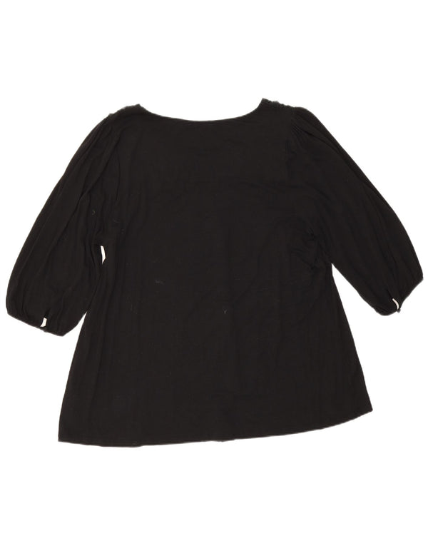 Blusa feminina de manga 3/4 Marks & Spencer UK 20 2XL preta viscose