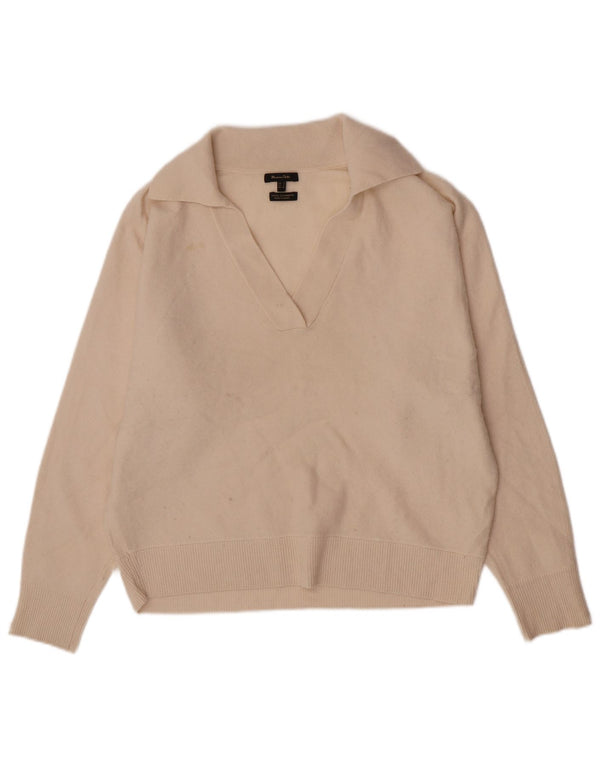 Suéter feminino Massimo Dutti com gola polo, tamanho 10, branco off white