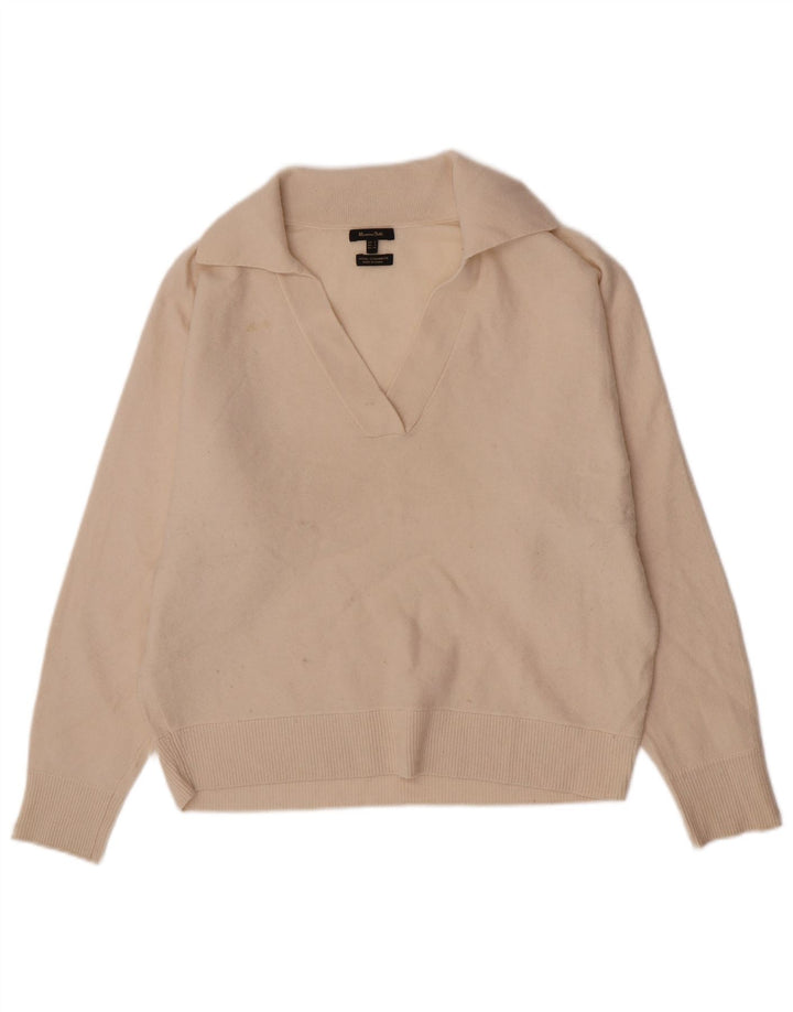 Suéter feminino Massimo Dutti com gola polo, tamanho 10, branco off white