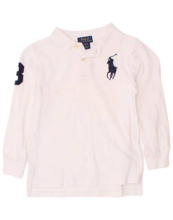 Polo Ralph Lauren Camisa masculina estampada de manga comprida 3-4 anos algodão branco