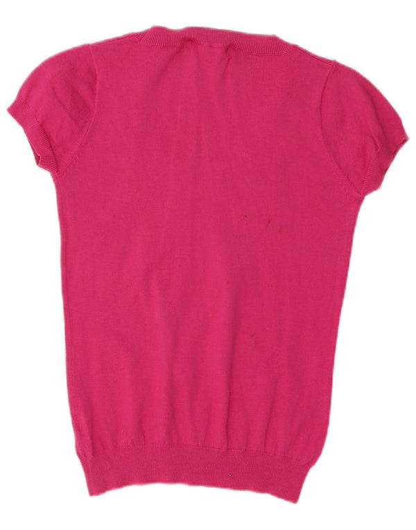Suéter feminino Zara de manga curta com gola canoa Reino Unido 14 grande algodão rosa