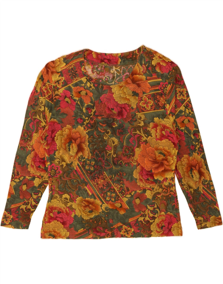 Top feminino VINTAGE manga comprida UK 12 médio multicolorido