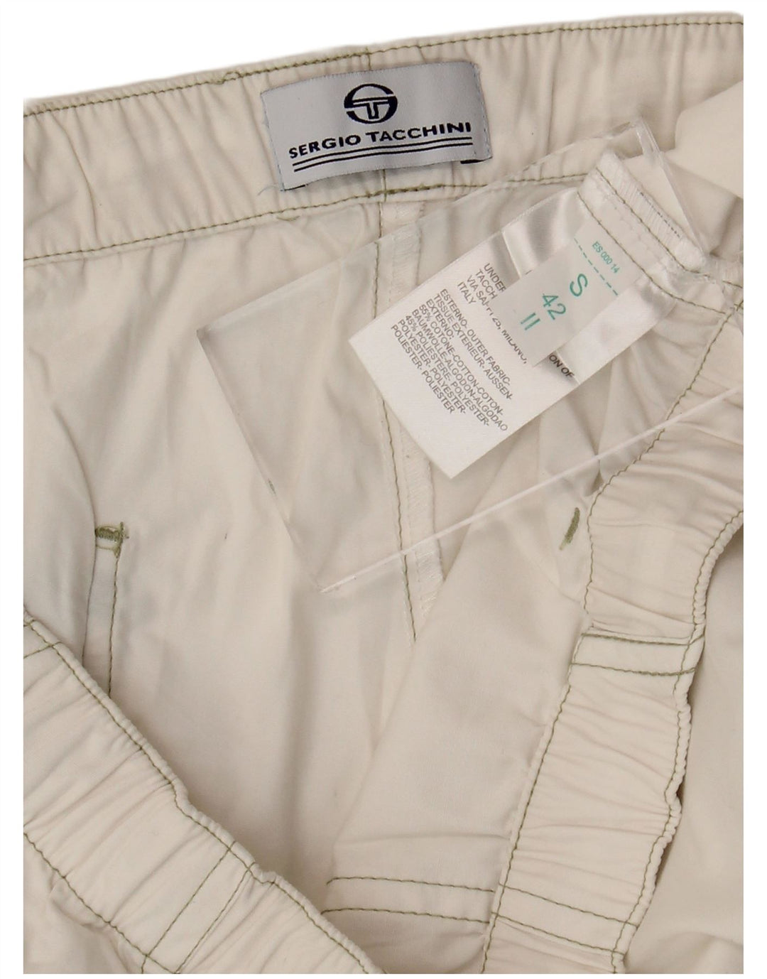 Calça capri cargo feminina Sergio Tacchini pequena W27 L20 algodão branco