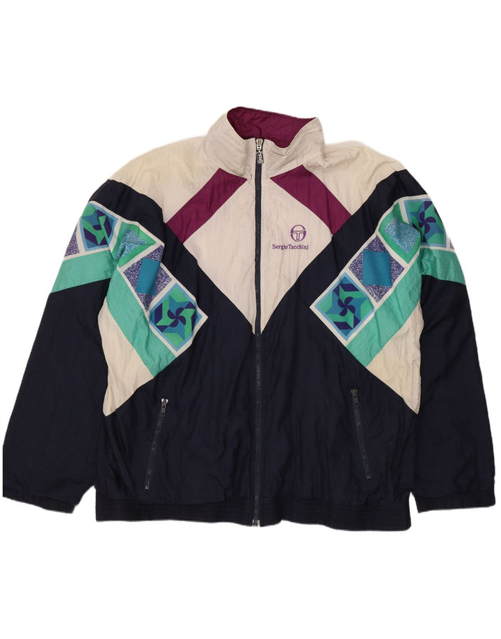 Sergio Tacchini Mens Treino Top Jacket IT 52 Grande Azul Marinho Geométrico