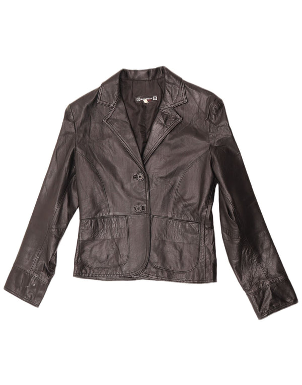 Jaqueta blazer feminina de couro com 2 botões VINTAGE IT 44 couro preto médio