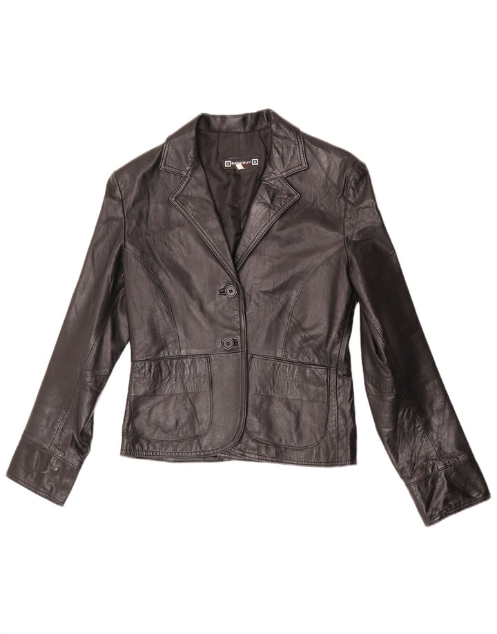 Jaqueta blazer feminina de couro com 2 botões VINTAGE IT 44 couro preto médio