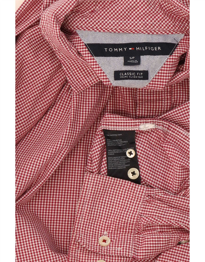 Tommy Hilfiger Camisa masculina clássica de ajuste pequeno algodão vermelho guingão