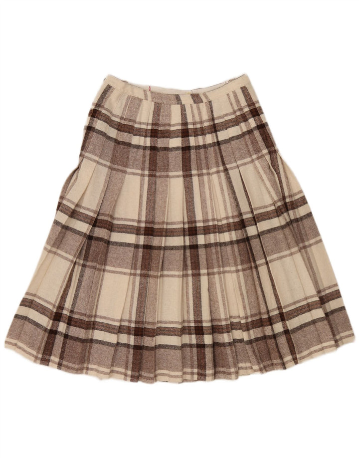 Saia feminina vintage Kilted W28 xadrez marrom médio