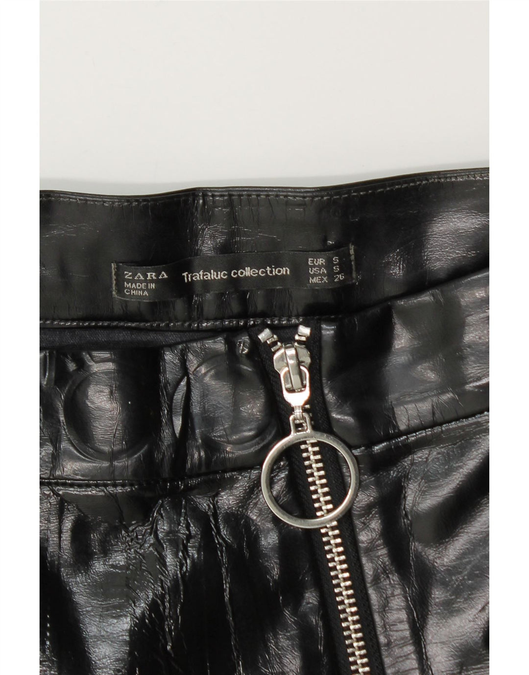 Zara mini saia feminina de couro sintético pequena W26 poliuretano preto