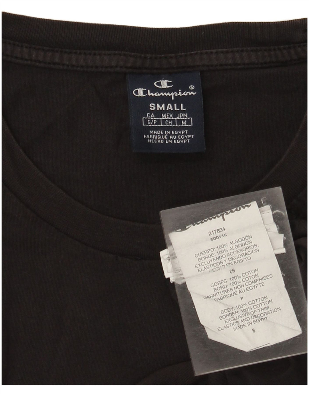 Camiseta masculina gráfica Champion pequena de algodão preto