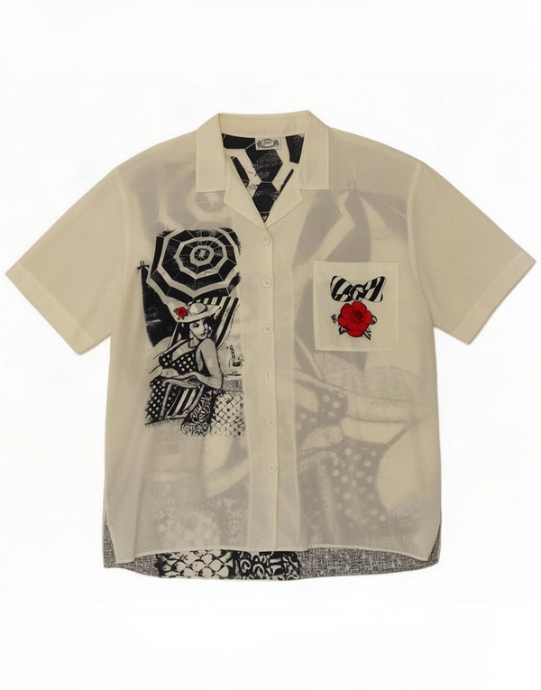 Blusa feminina vintage de manga curta com estampa UK 18 XL acrílico branco