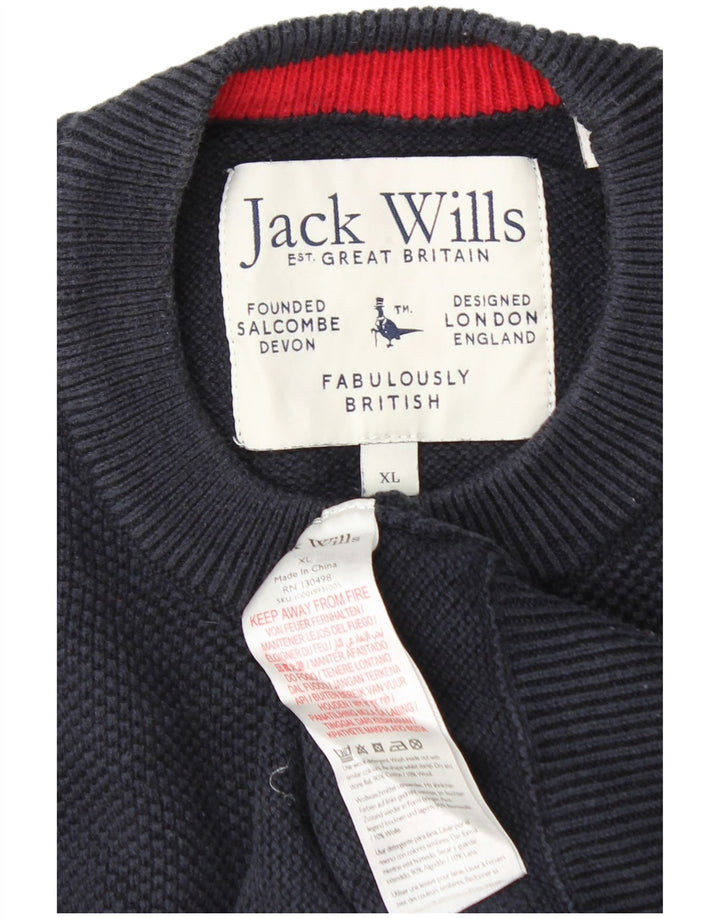 JACK WILLS Suéter feminino com gola redonda Reino Unido 18 XL azul marinho algodão