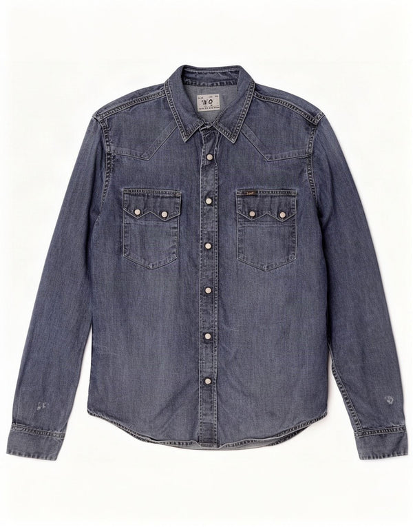 Camisa jeans masculina Lee algodão azul médio