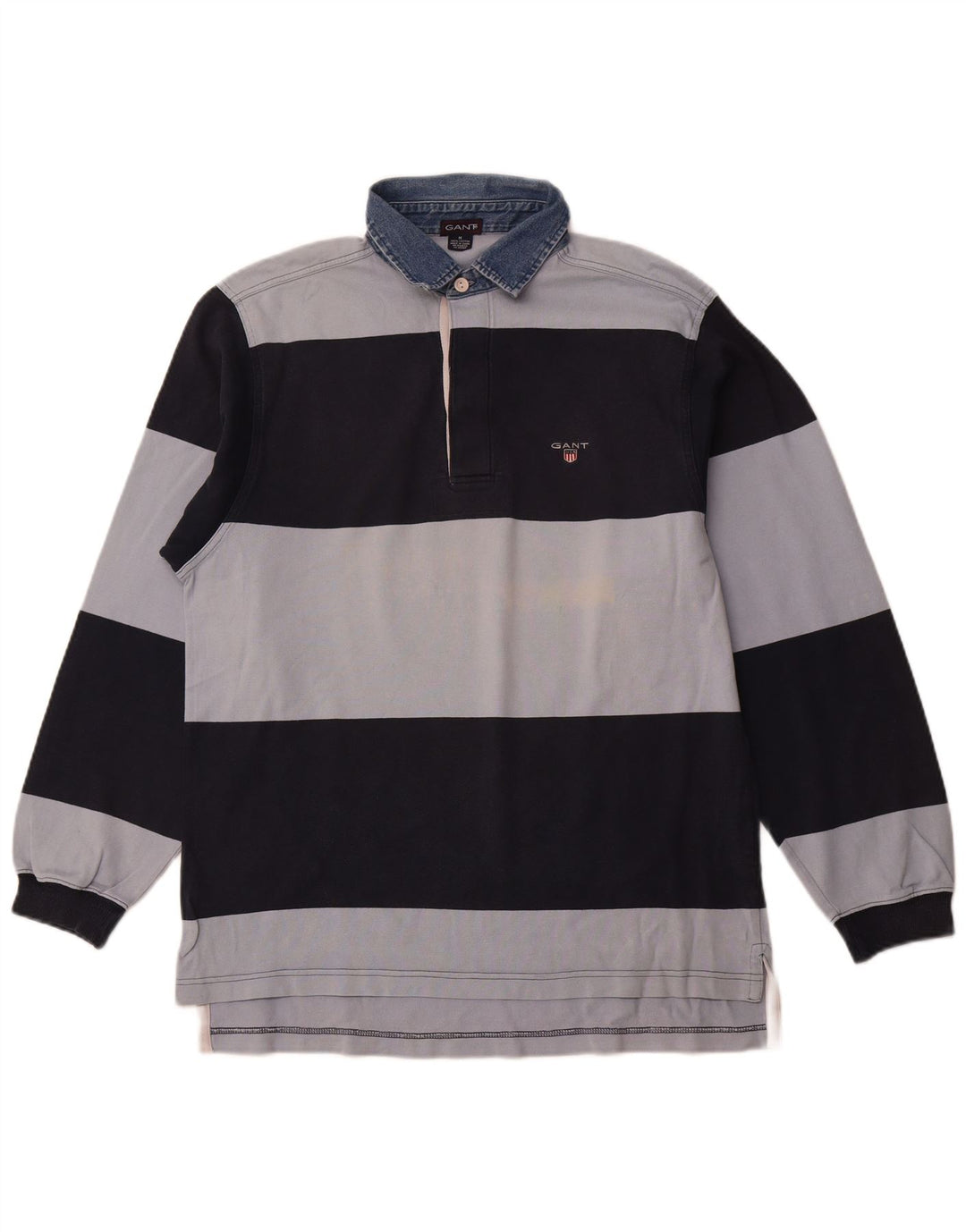 Camisa polo masculina de rugby de manga comprida GANT de algodão listrado azul marinho médio