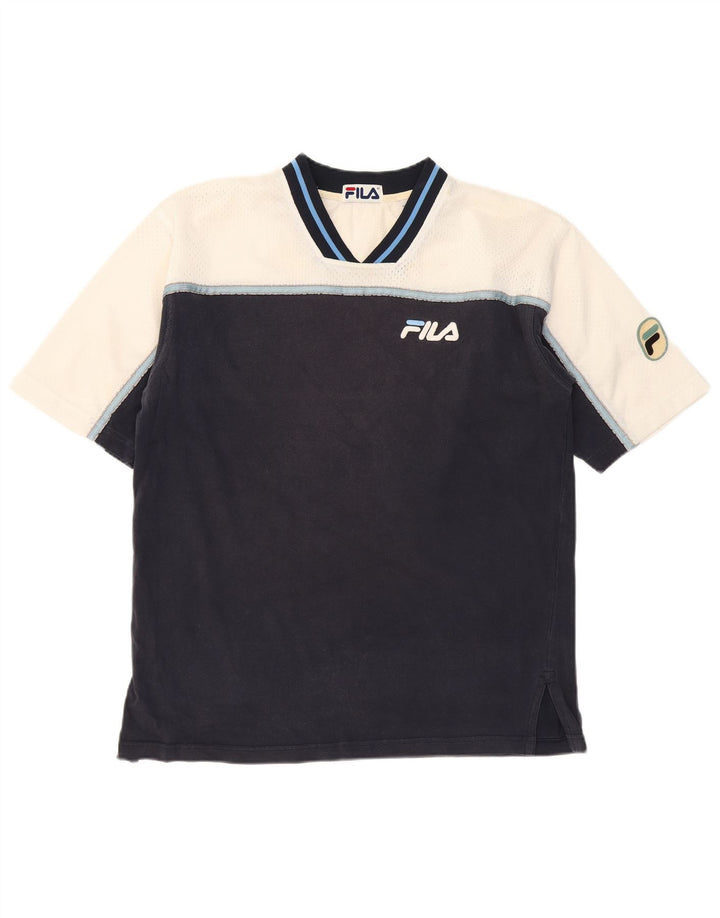 Camiseta masculina FILA top pequeno algodão colorblock azul marinho