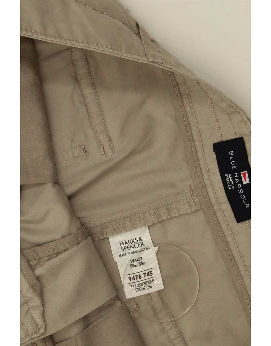Bermuda masculina Marks & Spencer Blue Harbor W34 grande algodão bege