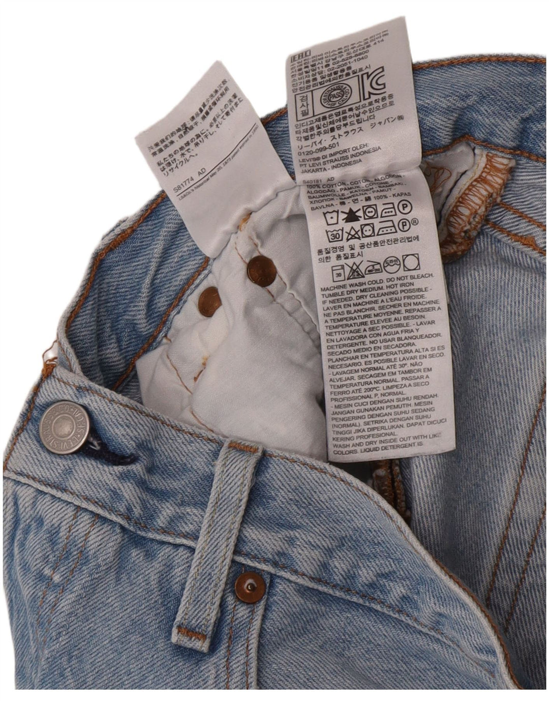 Shorts jeans feminino 501 da Levi's W28 algodão azul médio