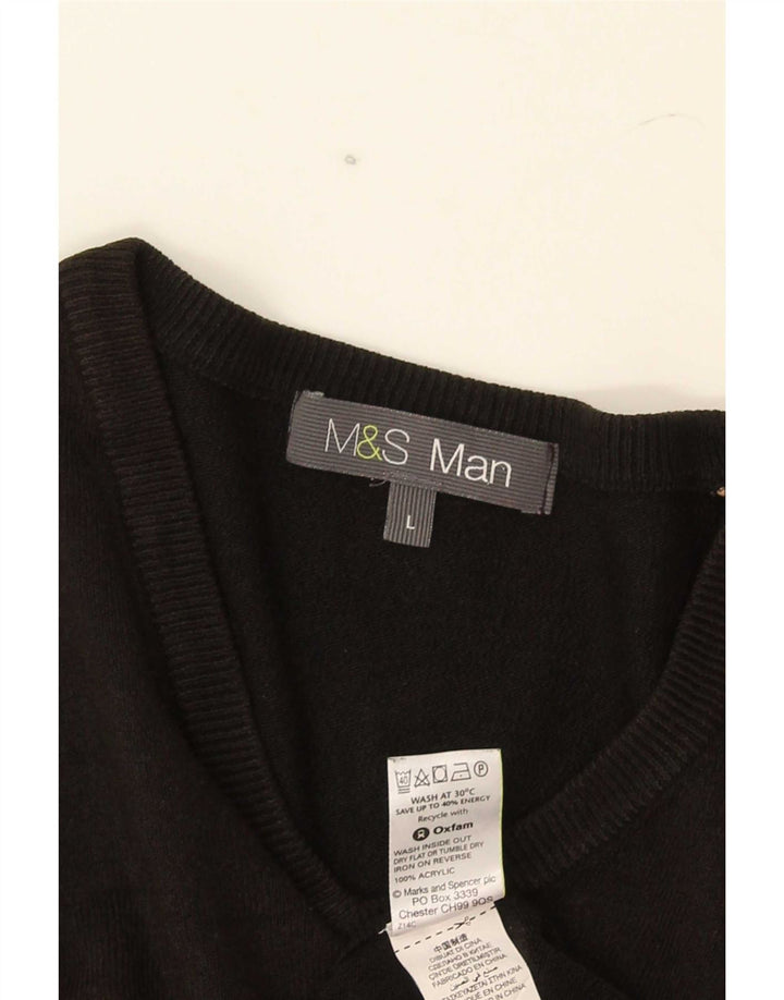 Suéter masculino Marks & Spencer com decote em V grande acrílico preto