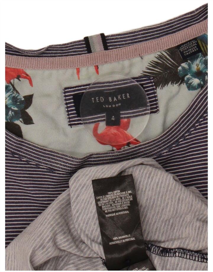 Camiseta feminina TED BAKER tamanho superior 4 grande algodão listrado azul marinho