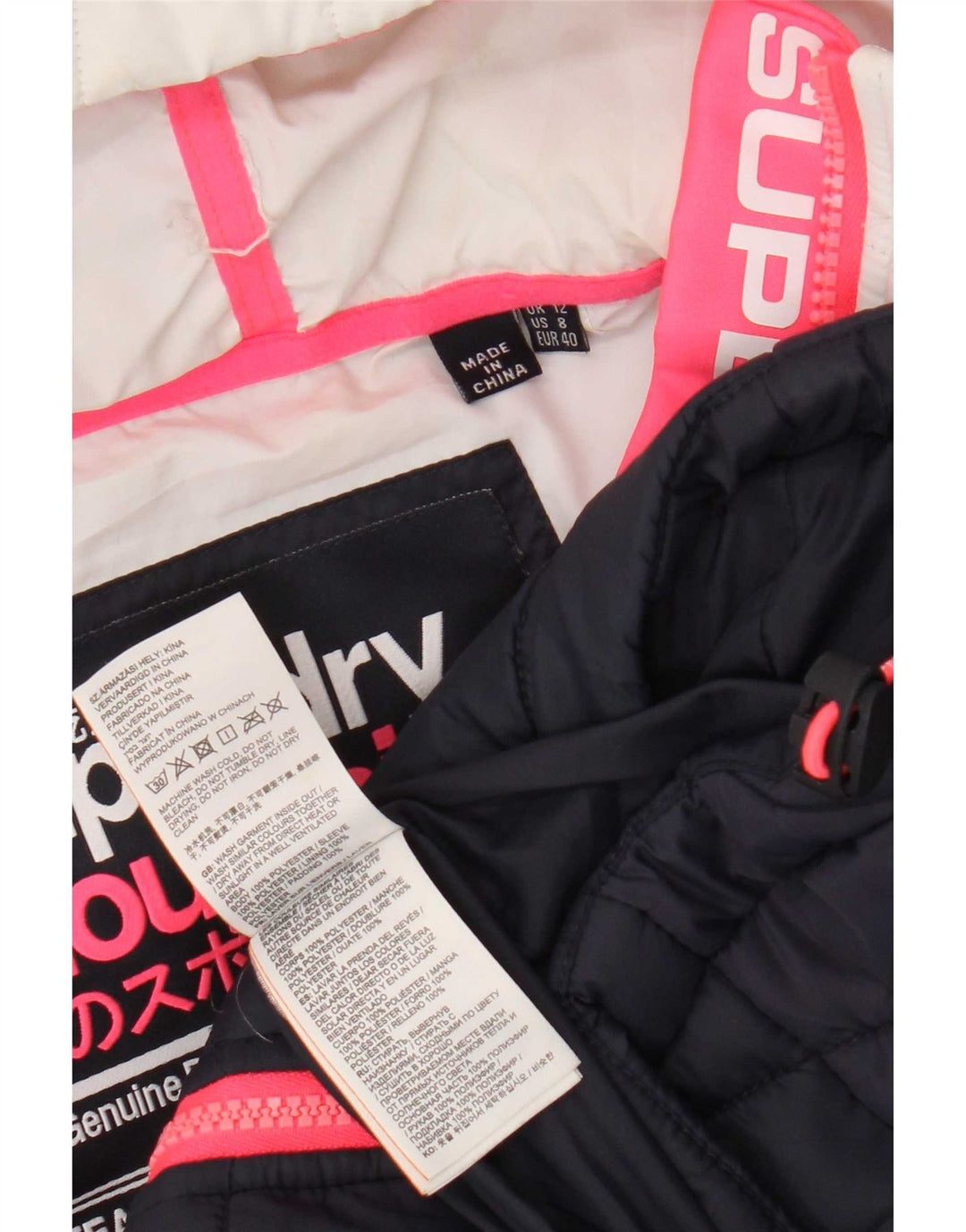 Jaqueta acolchoada com capuz feminina Superdry UK 12 médio azul marinho colorblock