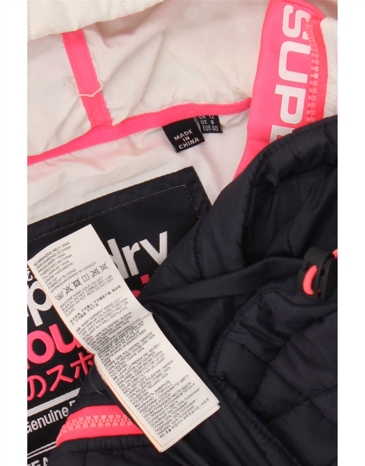 Jaqueta acolchoada com capuz feminina Superdry UK 12 médio azul marinho colorblock