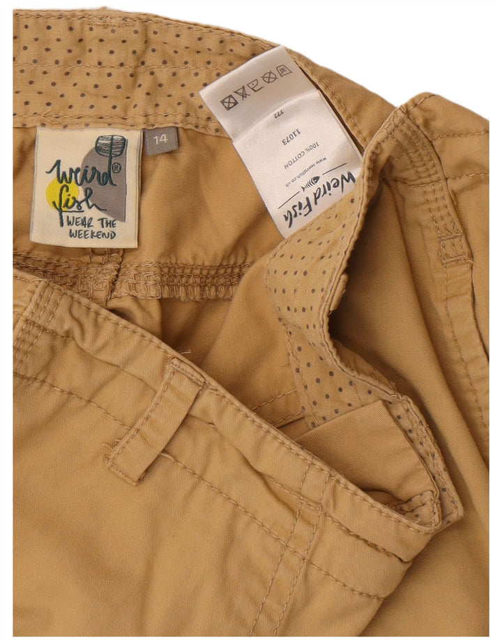 Bermuda cargo feminina Weird Fish UK 14 grande W34 algodão bege