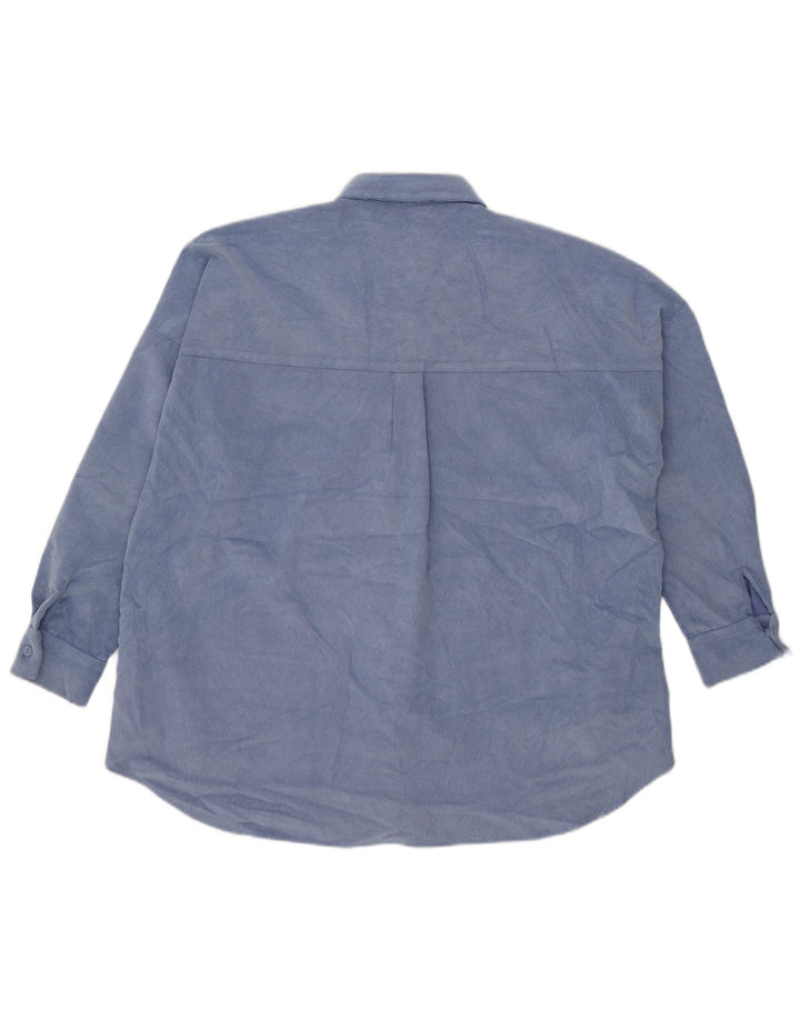 Camisa feminina de veludo cotelê Zara UK 10 pequena azul poliéster