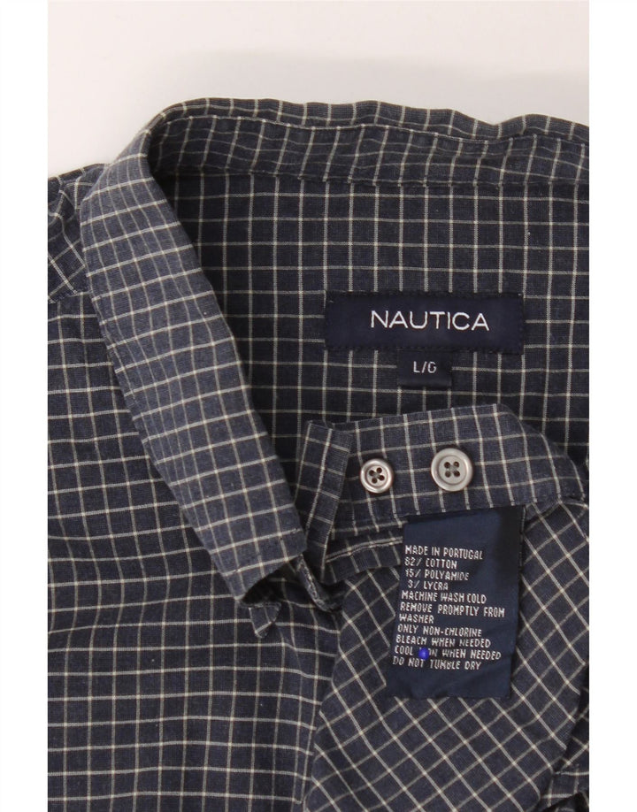 Camisa masculina Nautica grande algodão xadrez azul marinho