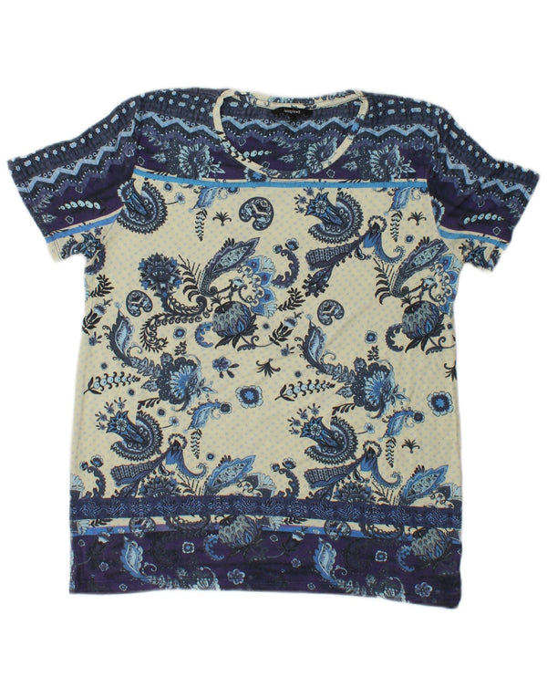 Desigual Camiseta Feminina Top UK 10 Pequena Azul Paisley