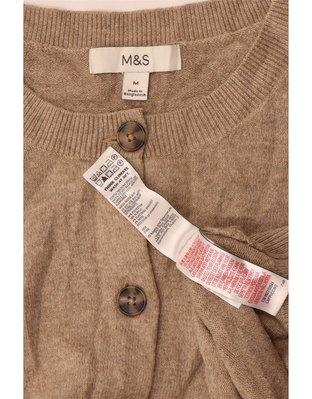 Suéter cardigã feminino grande Marks & Spencer Reino Unido 14 médio bege