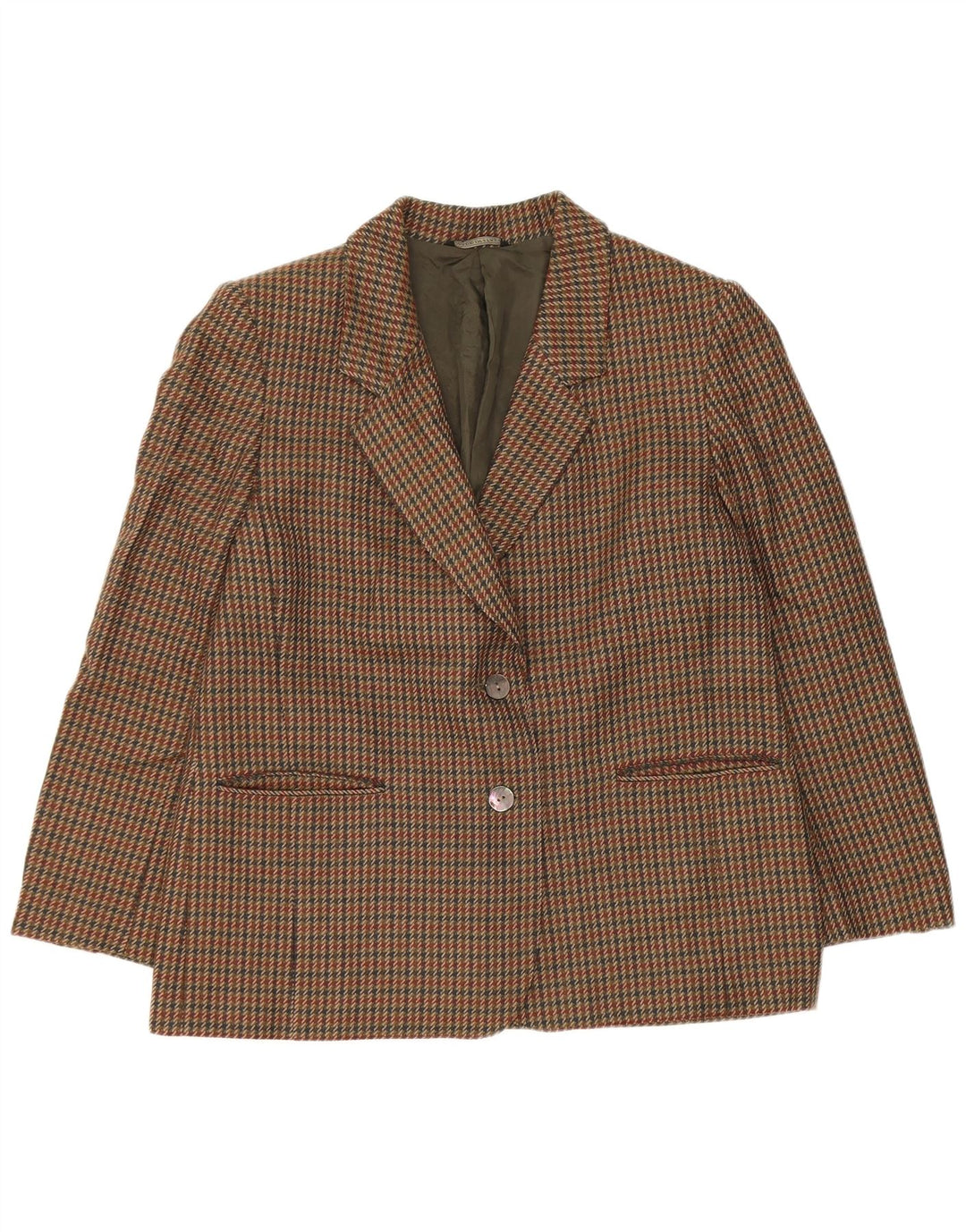 Jaqueta blazer feminina vintage com 2 botões UK 14 Houndstooth verde médio