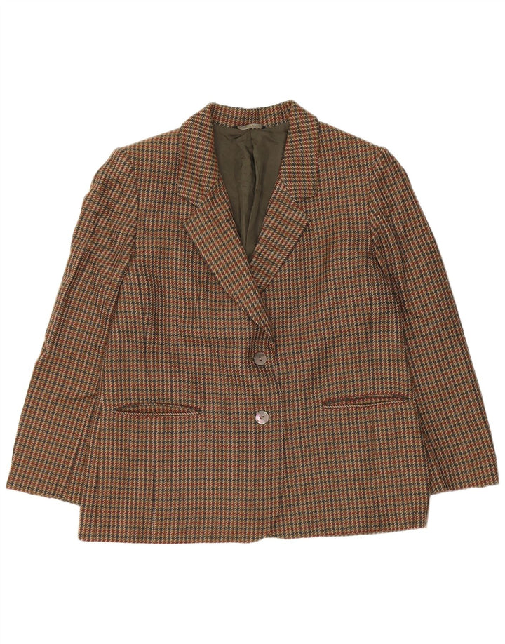 Jaqueta blazer feminina vintage com 2 botões UK 14 Houndstooth verde médio