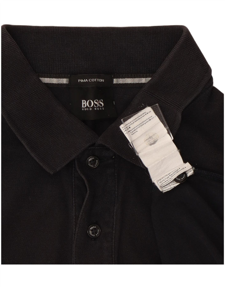 Camisa polo masculina Hugo Boss de algodão preto médio