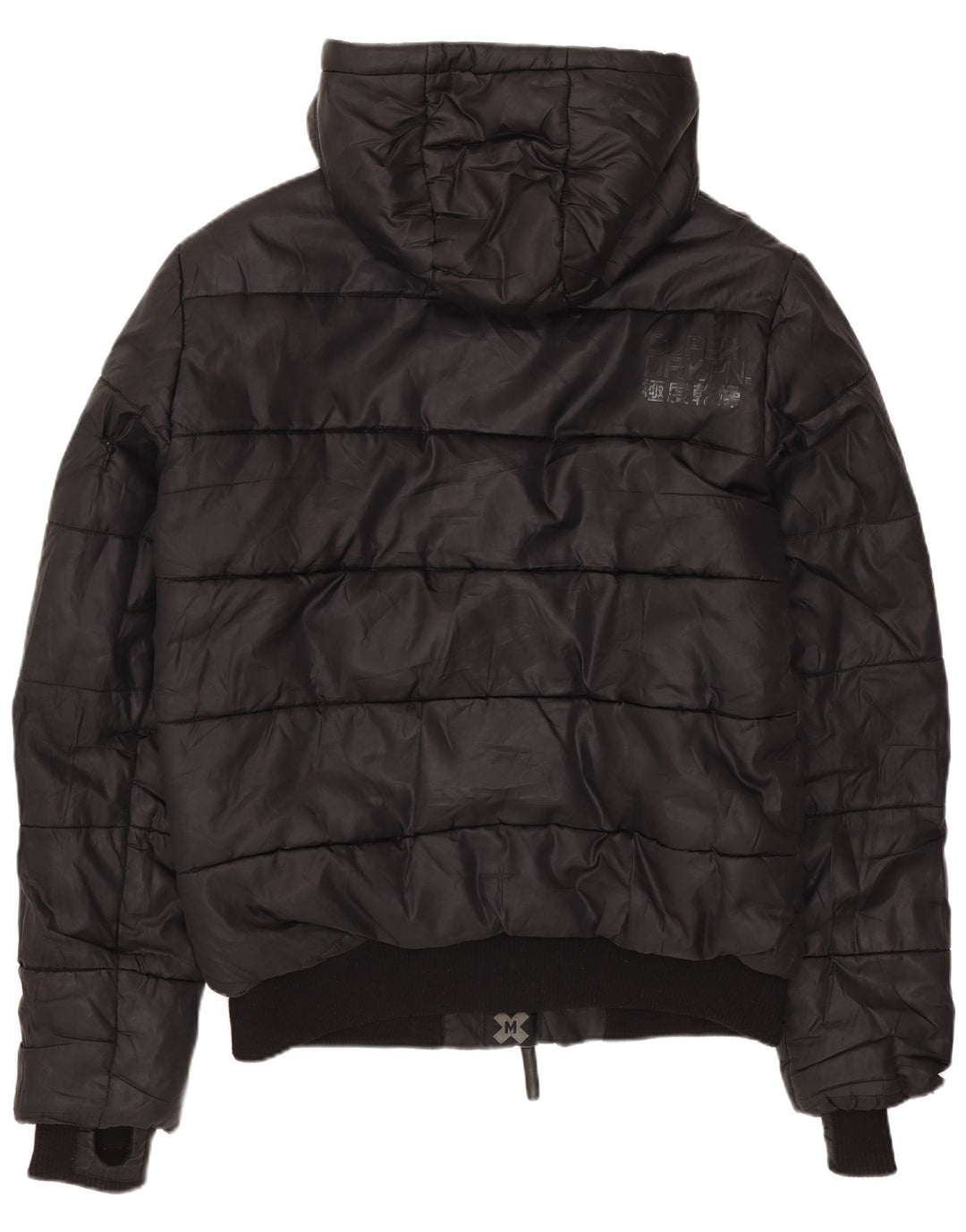 Jaqueta masculina acolchoada com capuz gráfico SUPERDRY UK 38 poliéster preto médio