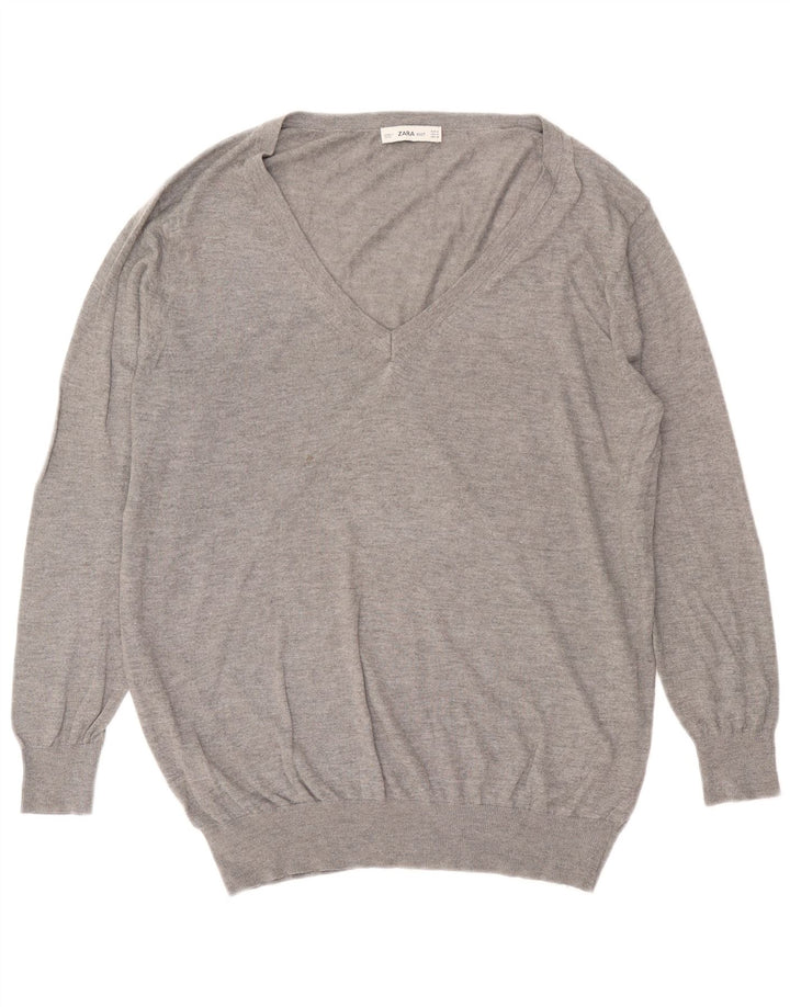 Zara Suéter feminino oversized com decote em V Reino Unido 14 cinza médio