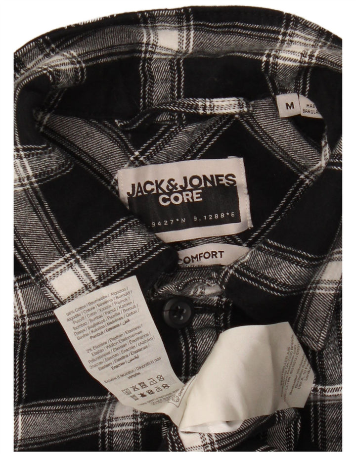 Camisa masculina de flanela Jack & Jones Comfort Fit, algodão xadrez preto médio