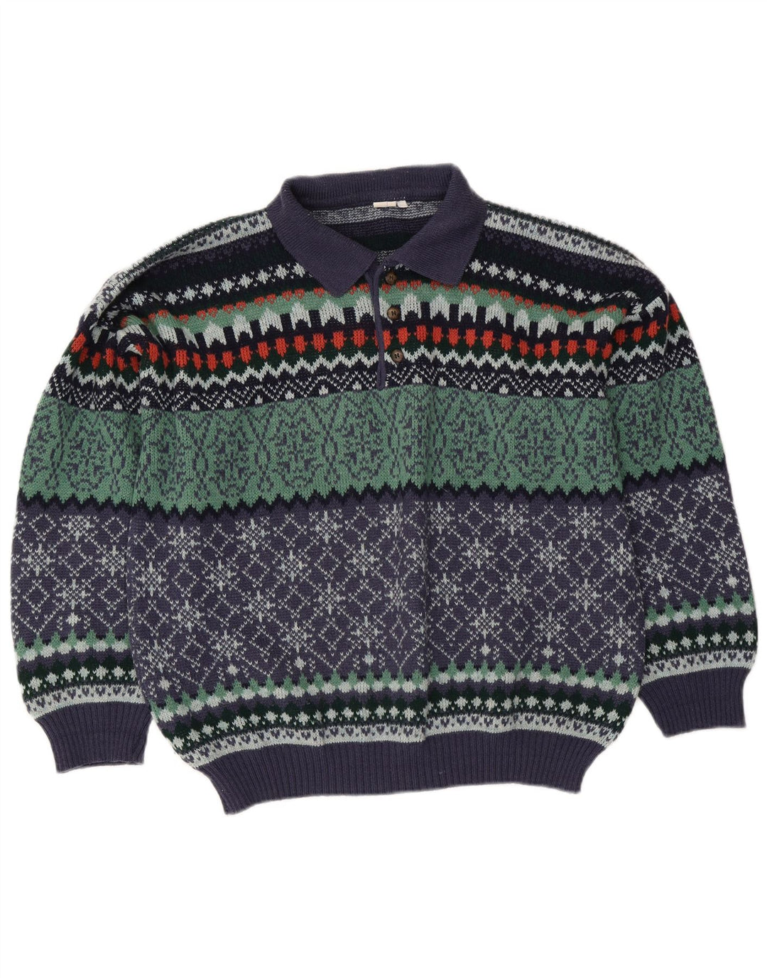 Suéter vintage masculino com gola polo IT 50 médio multicolorido Fair Isle