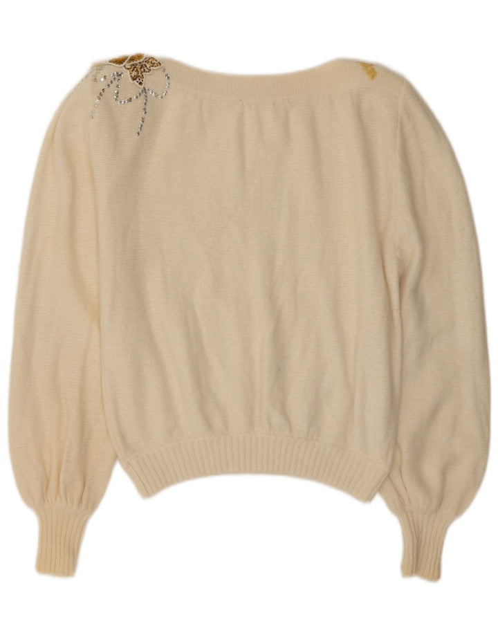 Suéter feminino VINTAGE com gola canoa IT 44 médio off white