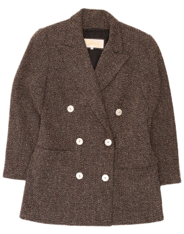 Jaqueta blazer feminina Delba com peito duplo EU 42 grande lã manchada marrom