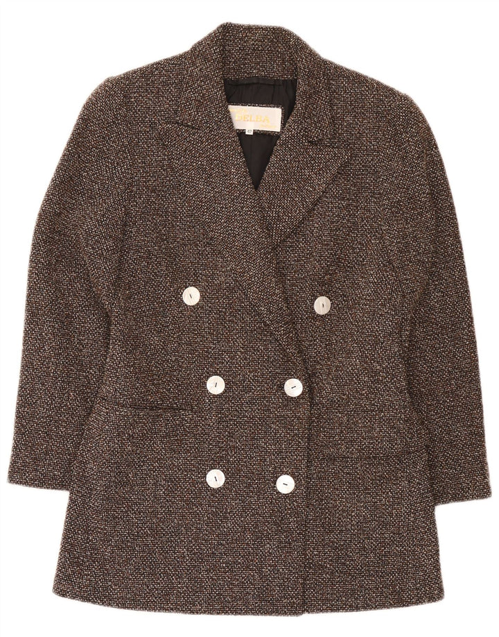 Jaqueta blazer feminina Delba com peito duplo EU 42 grande lã manchada marrom