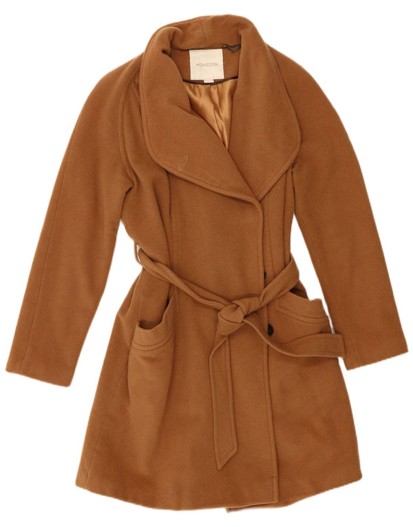 Sobretudo feminino Monsoon UK 14 lã marrom médio