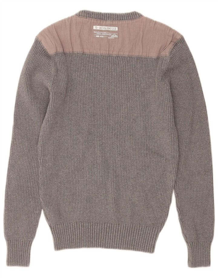 Suéter masculino Jack & Jones com gola redonda e algodão colorblock cinza médio