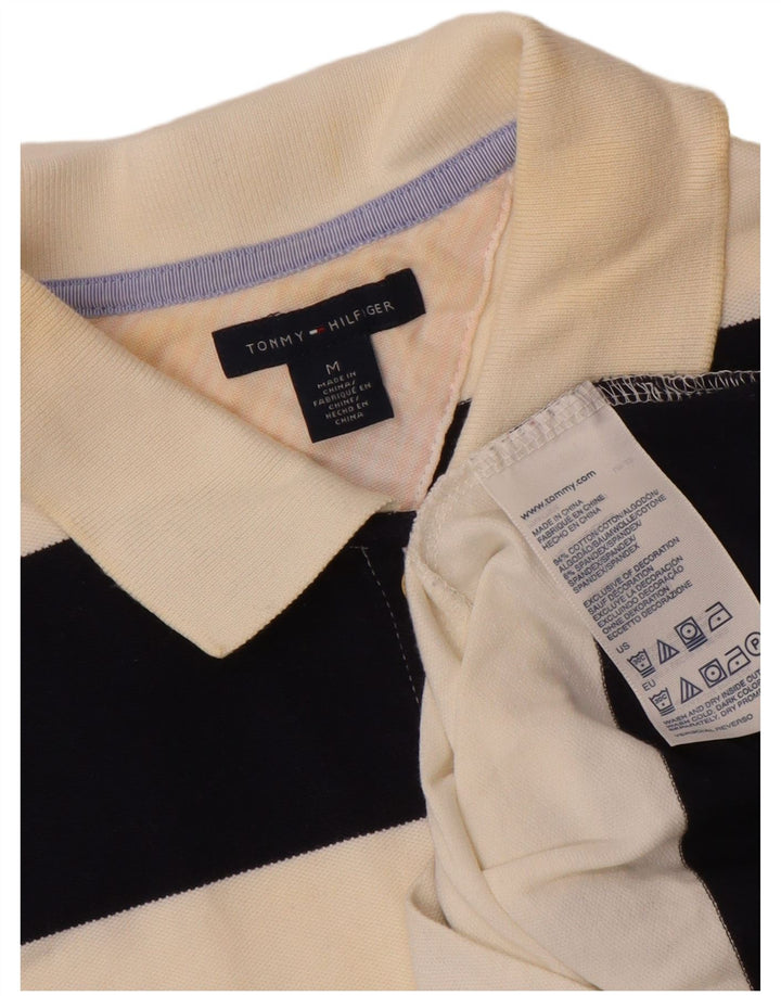 Camisa polo feminina TOMMY HILFIGER Reino Unido 12 algodão listrado branco médio