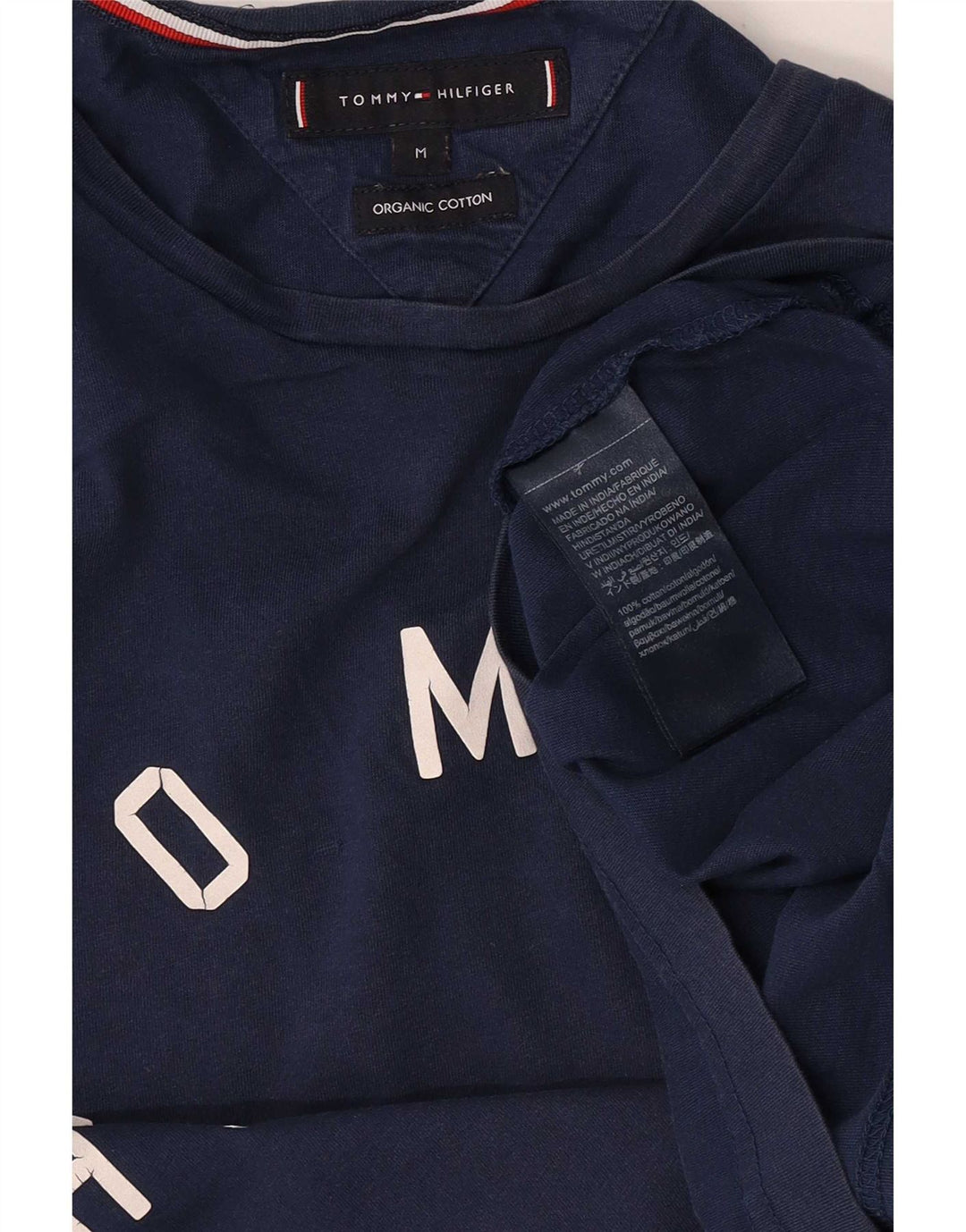 Tommy Hilfiger Camiseta masculina gráfica Top médio algodão azul marinho