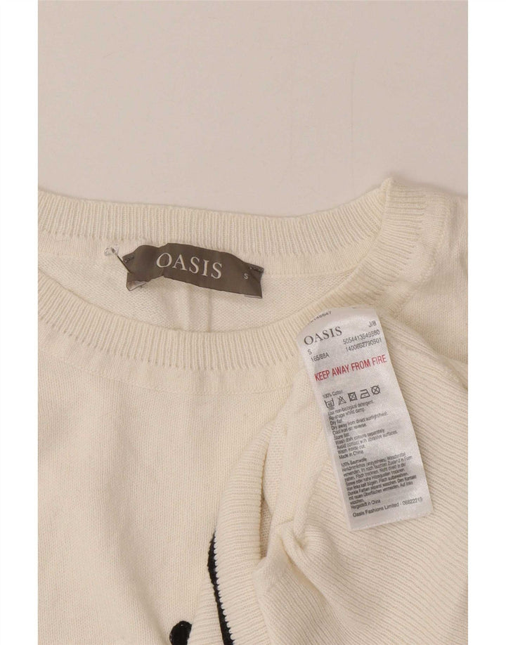 Suéter feminino Oasis com gola redonda UK 10 pequeno branco manchado