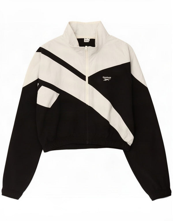 Reebok Womens Tracksuit Top Jacket UK 6 XS Preto Colourblock Poliamida
