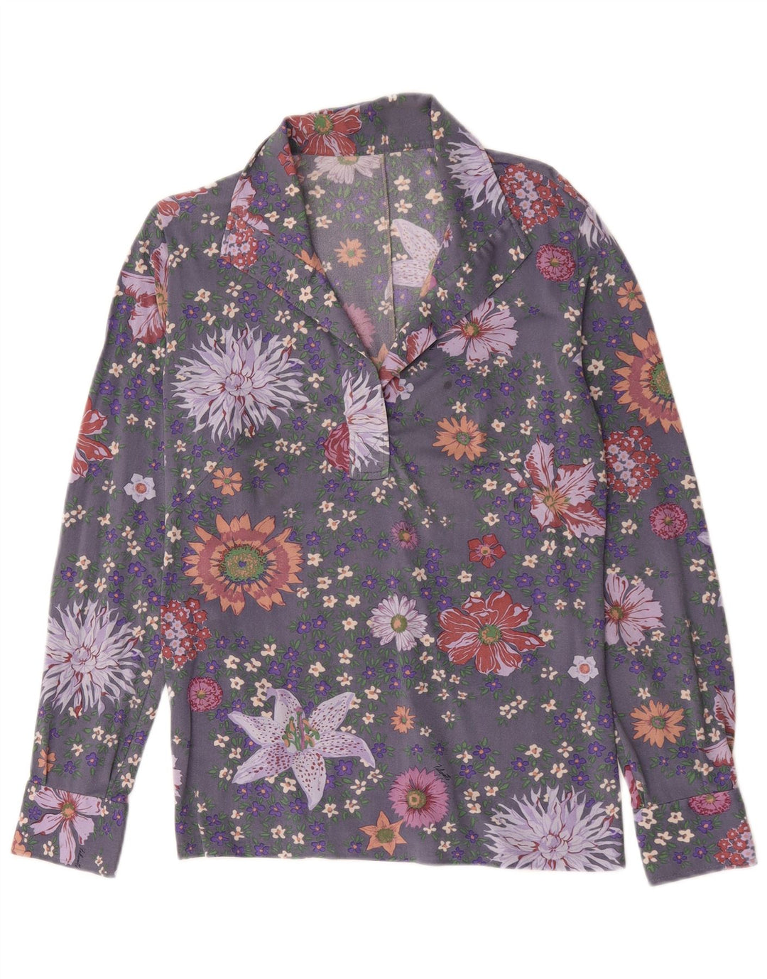 Pulôver feminino vintage de manga comprida UK 14 cinza médio floral