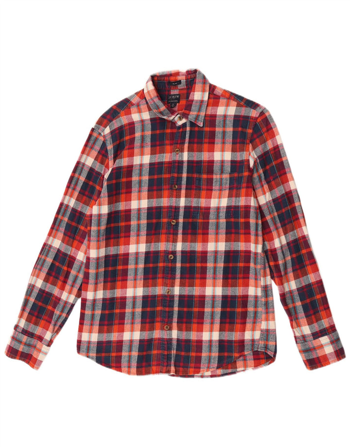 Camisa masculina de flanela fina J. Crew algodão xadrez vermelho médio