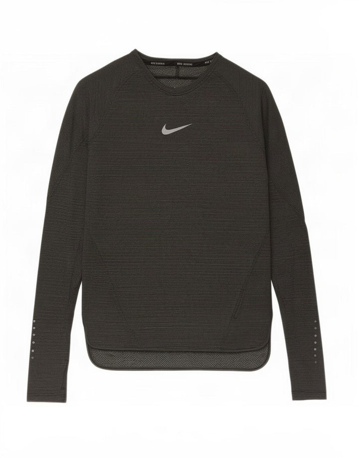 Top masculino Nike manga comprida pequeno poliéster listrado cáqui