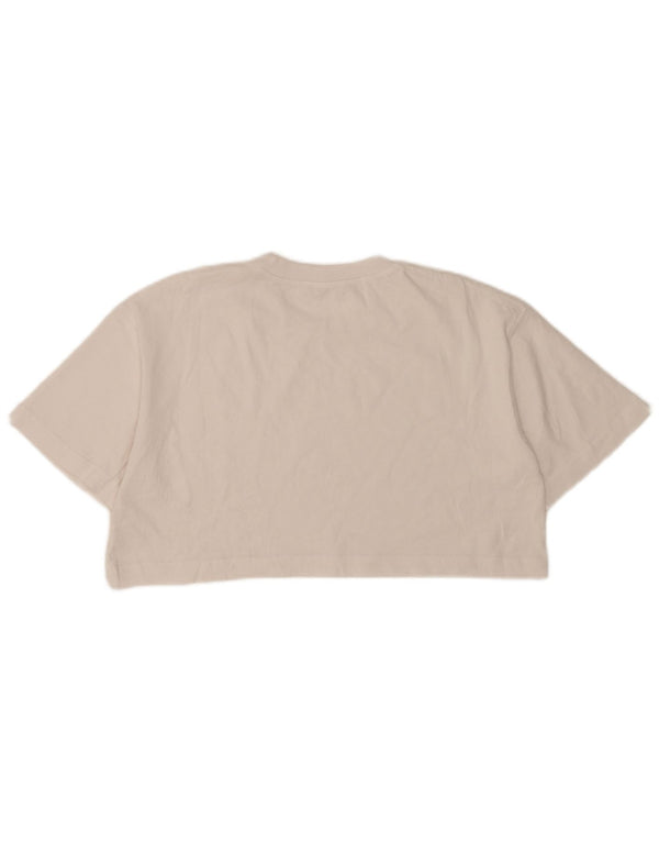 Zara Camiseta Feminina Crop Oversized Top UK 10 Pequeno Algodão Branco